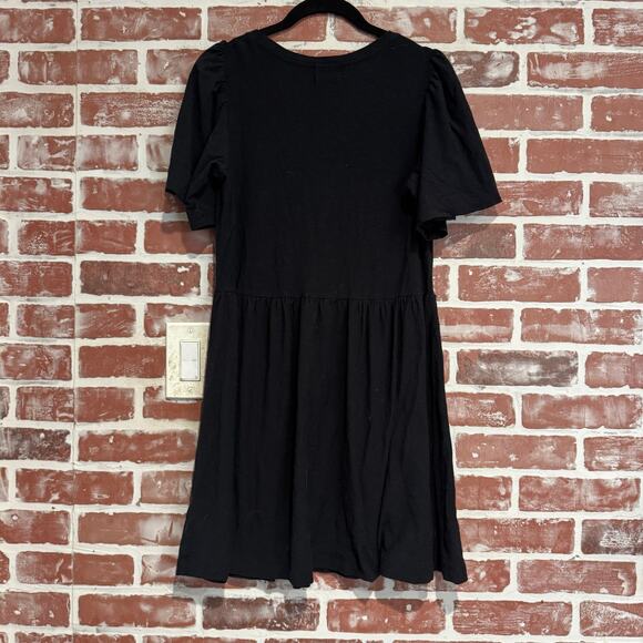 Nation LTD Black Pima Cotton Puff Sleeve Babydoll Dress Women’s Size Small - Picture 1 of 8